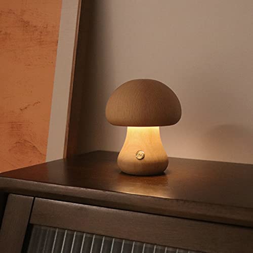 RAZURE Niedliche kleine Pilz-Schreibtischlampe, Nachtlicht, Holz-Vintage-Stil, Tischlampe, USB-Lade-Touch-Schalter, verstellbare Nachttischlampe für Schlafzimmer, Wohnzimmer, Heimdekoration von RAZURE