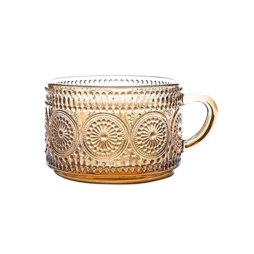 RAZURE Vintage Kaffeetasse aus Glas, Milchbecher, Klar Geprägte Frühstückstassen, Haferbehälter, Trinkglas, Geschenk für Frauen, Büropersonal(Kaffee 400ml) von RAZURE