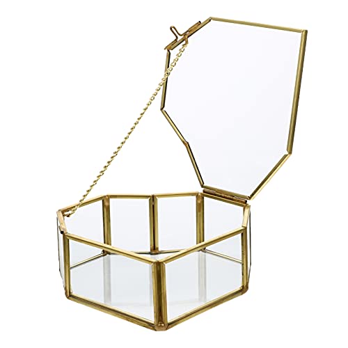 Glas-Schmuck-Tablett, herzförmige Juwelen-Schatulle, durchsichtige Aufbewahrungsbox, Schatzkiste mit Deckel, for Schreibtisch, Kommode, Badezimmer, Heimdekoration Gläser-Organizer ( Color : Gold , Siz von RAZZUM