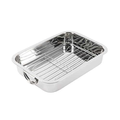 RB RENBERG Backblech mit rechteckigem Grill – aus Edelstahl – maximale Antihaftbeschichtung – Größe 37 x 26,5 x 6,3 cm, ideal für Lasagne-Kuchendeckel von RB RENBERG