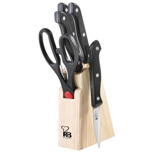 RENBERG BONN - 6-teiliges Set aus schwarzem Edelstahl - enthält 4 Messer: Schälmesser, Gebrauchsmesser, Ausbeinmesser und Filetiermesser - Schere und Messerblock. RENBERG BONN - 6-teiliges Set aus schwarzem Edelstahl - enthält 4 Messer: Schälmesser, Gebrauchsmesser, Ausbeinmesser und Filetiermesser - Schere und Messerblock. von RB RENBERG