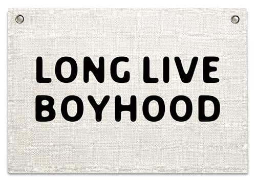 Long Live Boyhood Banner – Junge Zimmer Dekor Leinen Banner Hängende Flagge Retro Rosa für Kinderzimmer Spielzimmer Wandkunst Dekor für Kinderzimmer Wohnheim Kleinkind Dekorationen (Beige) von RBAFAO