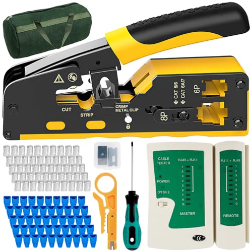 RJ45 Crimpzange,107 Stück Netzwerk Werkzeug Set,Tragbar Durchgang Crimpwerkzeug für Netzwerkstecker CAT5 /CAT6/CAT7,Multifunktional RJ45 Stecker Werkzeug mit Werkzeugtasche RJ45 Crimpzange,107 Stück Netzwerk Werkzeug Set,Tragbar Durchgang Crimpwerkzeug für Netzwerkstecker CAT5 /CAT6/CAT7,Multifunktional RJ45 Stecker Werkzeug mit Werkzeugtasche von RBDDBR