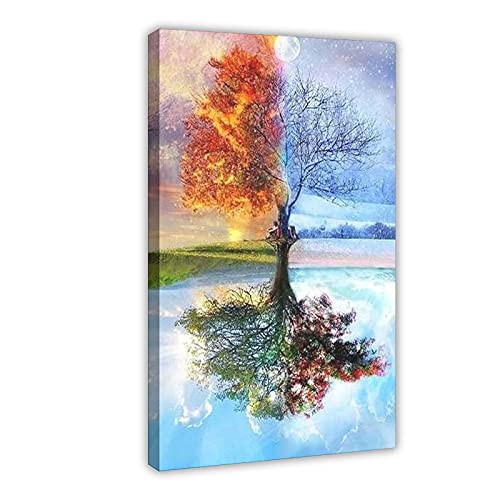 RBIX Art 4 Jahreszeiten Baum des Lebens Leinwand Poster Wandkunst Dekor Druck Bild Gemälde für Wohnzimmer Schlafzimmer Dekoration Rahmen: 30 × 45 cm von RBIX