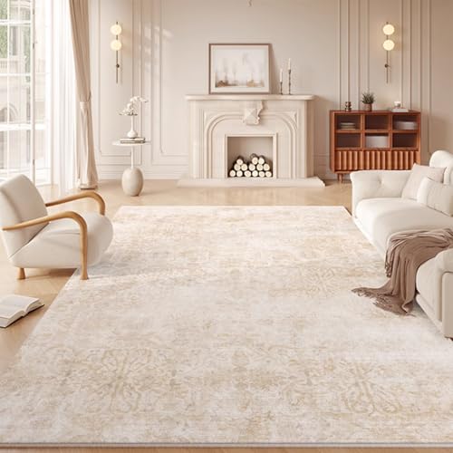 RBQIZVW Abstrakt Design Teppich Schlafzimmer Kurzflor 120x160 cm, Waschbarer Teppiche Wohnzimmer,Groß Teppiche rutschfest Weiche für Badezimmer Esszimmer Flur Teppich Creme von RBQIZVW