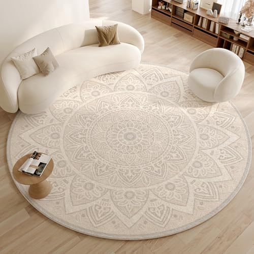 RBQIZVW Abstrakt Teppich Rund 300 cm Moderner rutschfest Teppiche Wohnzimmer Runder Hochflor Waschbar Rund Teppiche Kurzflor Weich Runder Teppich Creme for Wohnzimmer Schlafzimmer Studie Heimbüro von RBQIZVW
