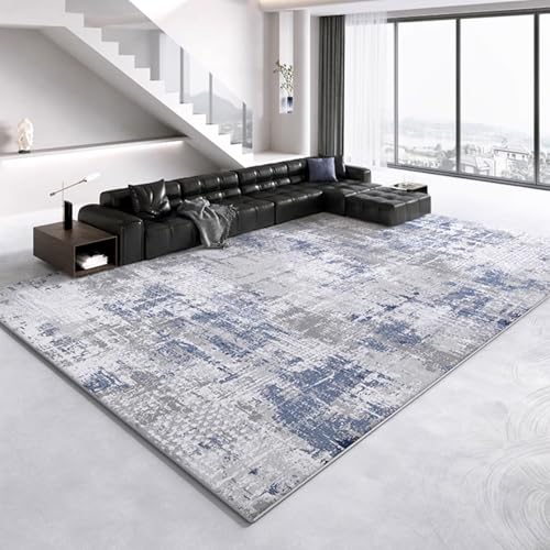 RBQIZVW Abstrakter Teppich Schlafzimmer 240×400 cm Großer Teppich Wohnzimmer Waschbar Moderne Wohnzimmerteppiche Weiche Kurzflor Teppiche für Schlafzimmer Wohnzimmer Kinderzimmer Esszimmer,Grau Blau von RBQIZVW