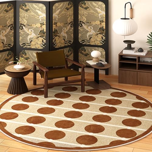 RBQIZVW Bauernhaus Esszimmer Teppiche Runder 200x200 cm Waschbarer Vintage Teppich Runder Weicher Wohnzimmer Rund Teppiche Schlafzimmer Braun Teppich Kurzflor rutschfest Tisch Büro Bodenteppich von RBQIZVW