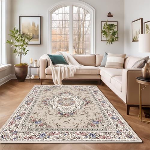 RBQIZVW Beige Bereich Teppich 300×400 cm Indoor Vintage Wohnzimmer Küche Waschbar Distressed Floral Schlafzimmer Retro Akzent Wurf für Büro Esszimmer Badezimmer RBQIZVW Beige Bereich Teppich 300×400 cm Indoor Vintage Wohnzimmer Küche Waschbar Distressed Floral Schlafzimmer Retro Akzent Wurf für Büro Esszimmer Badezimmer von RBQIZVW