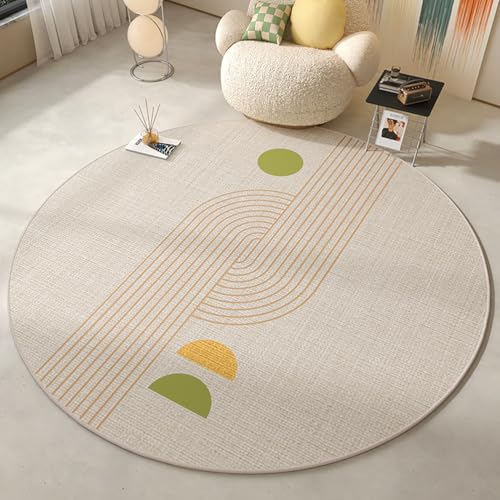 RBQIZVW Creme Teppich Rund 100 cm,Modern rutschfest Waschbar Schlafzimmer Teppiche Innenbereich Geometry Muster Polyester Runder Teppich fürs Wohnzimmer Flur Kinderzimmer Büro von RBQIZVW
