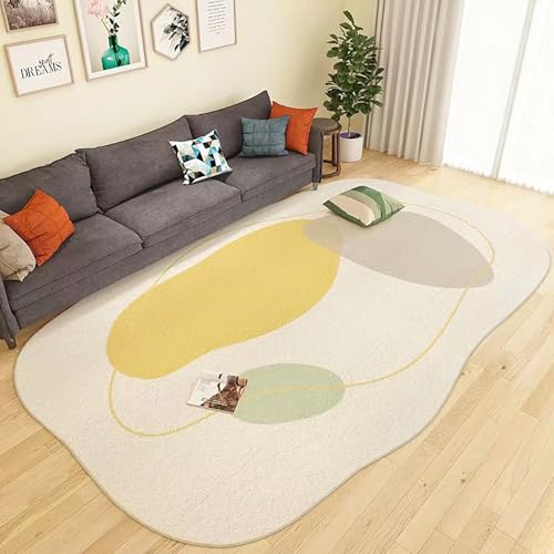 RBQIZVW Flauschig Waschbar Unregelmäßig Eingangsmatte für Innenbereich,Teppich Wohnzimmer 140×200 cm Schlafzimmer Teppich rutschfest, für Büro Super Weic Gelb Beige Teppiche Arbeitszimmer von RBQIZVW