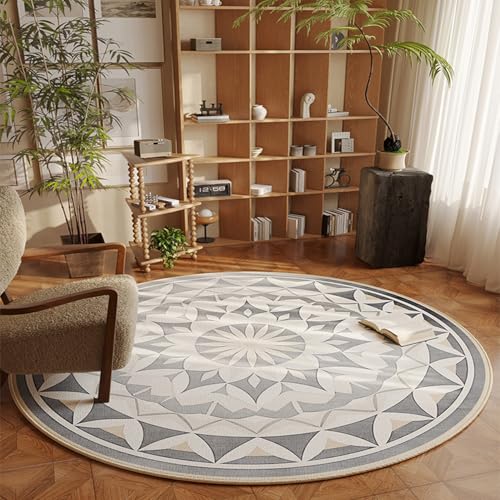 RBQIZVW Grau Weiß Rund Teppich Esszimmer 60 cm, Flauschiger Kurzflor Teppich Waschbarer Abstrakt Moderner Teppiche Effekt rutschfest Teppiche für Esszimmer Küchen Schlafzimmer Büro von RBQIZVW
