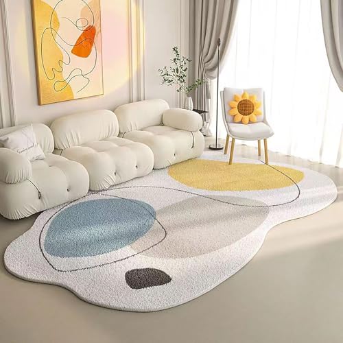 RBQIZVW Großflächiger Teppich Unregelmäßig Schlafzimmer Kurzflor Teppiche Geometrischer Flächenteppich Farbverlauf Wohnzimmerteppich Waschbarer Anti-Rutsch Unterseite Teppich 80×120 cm Blue Whit von RBQIZVW