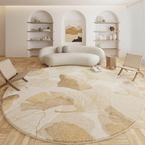 RBQIZVW Hochflor Rund Teppich Wohnzimmer 120 cm - Flauschiger Teppich Round Beige Extra Weich und Pflegeleicht - Shaggy Round Teppiche Esszimmer Modern Design Teppiche Rund Schlafzimmer, für Küche von RBQIZVW