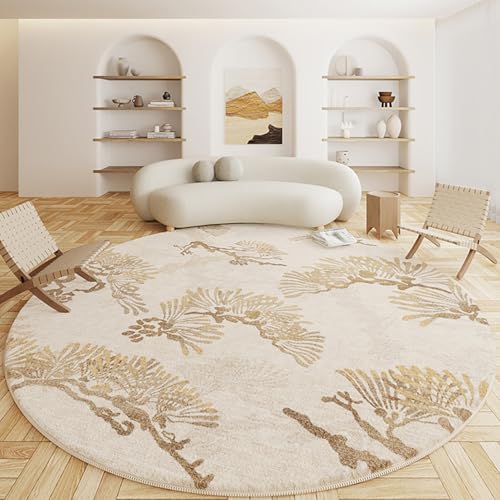 RBQIZVW In-&Outdoor Teppich Rund Ø160 cm Rund Teppich Creme-dekoratives Element für den Innen- oder Außenbereich Weich und Flauschig Teppich,Gegend Kreis rutschfest Waschbar Blumendrucke Bodenteppich von RBQIZVW