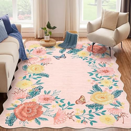 RBQIZVW In & Outdoor Teppich Wetterfest Wohnzimmer Balkon Küchenteppich Terrassenteppich Flachgewebe mit Muster Blumen Rosa 140×200 cm Kurzflor Teppich Rutschfester Waschbarer Flauschig Teppich RBQIZVW In & Outdoor Teppich Wetterfest Wohnzimmer Balkon Küchenteppich Terrassenteppich Flachgewebe mit Muster Blumen Rosa 140×200 cm Kurzflor Teppich Rutschfester Waschbarer Flauschig Teppich von RBQIZVW