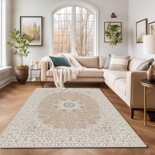 RBQIZVW Khaki Braun Teppich rutschfest Wohnzimmer Kurzflor Waschbarer Teppich rutschfest Super Weich Blumen Design Groß Wohnzimmerteppich Schlafzimmer Teppiche Esszimmer 80×120 cm von RBQIZVW