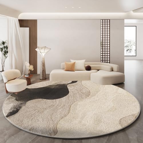 RBQIZVW Kinderzimmer Teppich Rund 140 cm Hochflor Runder Küchenteppich Waschbarer Wohnzimmerteppich Extra Weicher Kreis Rund Teppich Grau Weiß für Schlafzimmer Esszimmer Studie Ankleidezimmer,im Flur von RBQIZVW