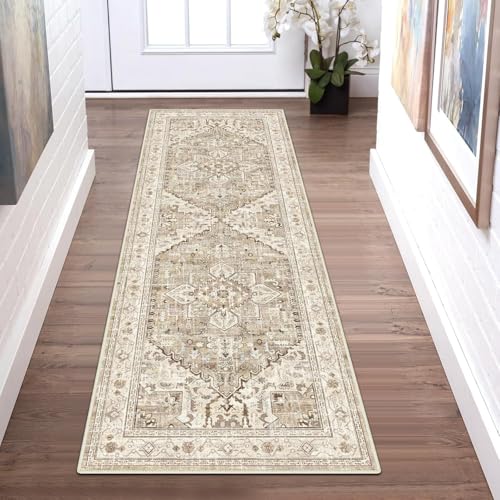 RBQIZVW Küchenläufer Küchenteppich Küchenmatte Küchenvorleger rutschfest & waschbar Teppiche for Küche Khaki Vintage Teppich Flur 60×180 cm Teppich Schlafzimmer Kurzflor von RBQIZVW