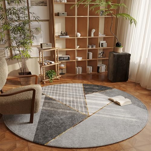 RBQIZVW Kurzflor Runder Teppich Wohnzimmer Ø 160 cm | Moderner Grau Abstrakt,Waschbar Schlafzimmer Teppich rutschfest Weich Langlebig Teppiche - Kinderzimmer Esszimmer Flur (Modern Minimalist) von RBQIZVW