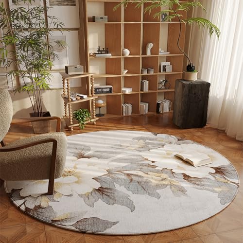 RBQIZVW Kurzflor Teppich Rund Schlafzimmer – Rund Orientalischer Wohnzimmerteppich, Kurzflor Klassisch, Weich im Orient Design für Wohnzimmer, Schlafzimmer, Esszimmer, Flur –Teppich Grau Weiß Ø100 cm von RBQIZVW