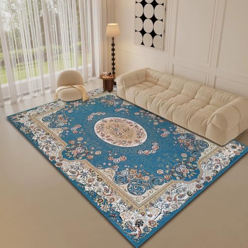 RBQIZVW Läufer Flur Küche Läufer Kurzflor Retro Blau Blume Orientalischer Teppich 80×160 cm Antibakterieller Faltbar rutschfest Teppich für Brücken Schlafzimmer Wohnzimmer Flur Eingangsbereich von RBQIZVW