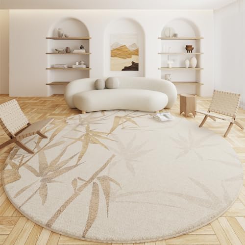 RBQIZVW Modern rutschfest Teppiche 160 cm Beige Kurzflor Abstrakt Runder Teppich Wohnzimmer Waschbar Runde Kunstwolle Bettvorleger Groß Leicht Rund Teppich for Schlafzimmer Kinderzimmer Heimbüro von RBQIZVW