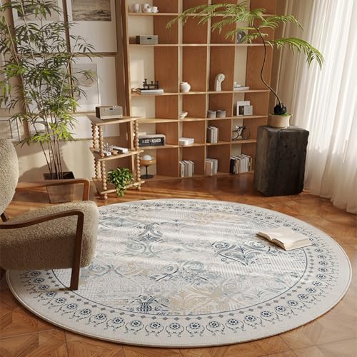 RBQIZVW Moderner Abstrakter Teppich Runder 80 cm Kreis Eingangsteppich Maschine Waschbarer Küchenakzent Teppich Rund Indoor Low Pile Distressed Werf Wohnzimmer Teppiche Rund Hellblau Weiß von RBQIZVW
