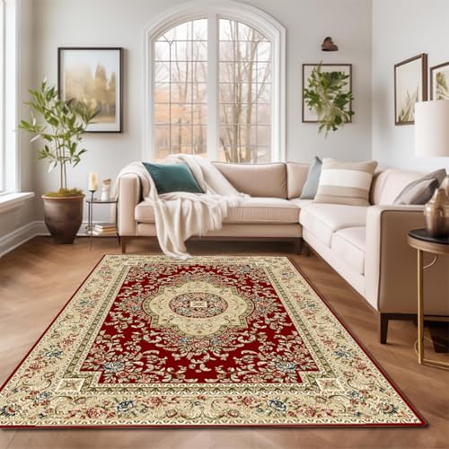 RBQIZVW Orient Teppich Rot 300×400 cm, Klassischer Kurzflor mit Ornamentik, Pflegeleichter Läufer für Flur,Muster mit Medaillon Diele oder Eingangsbereich,Traditioneller Teppich für Wohnzimmer RBQIZVW Orient Teppich Rot 300×400 cm, Klassischer Kurzflor mit Ornamentik, Pflegeleichter Läufer für Flur,Muster mit Medaillon Diele oder Eingangsbereich,Traditioneller Teppich für Wohnzimmer von RBQIZVW