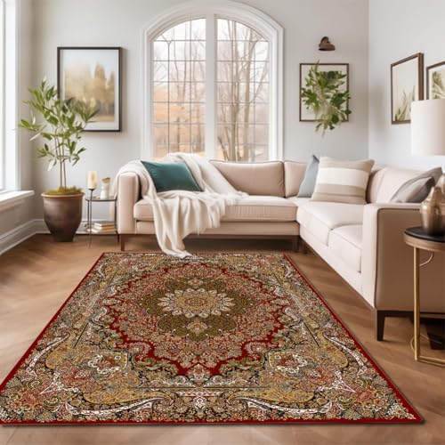 RBQIZVW Orientalischer Teppich Wohnzimmer, Schlafzimmer, Esszimmer, Läufer, Teppiche Vintage Modern Lebendige Farben, Baumwollrücken Teppiche Kurzflor Dicke 8 mm Teppich Rot 80×160 cm RBQIZVW Orientalischer Teppich Wohnzimmer, Schlafzimmer, Esszimmer, Läufer, Teppiche Vintage Modern Lebendige Farben, Baumwollrücken Teppiche Kurzflor Dicke 8 mm Teppich Rot 80×160 cm von RBQIZVW