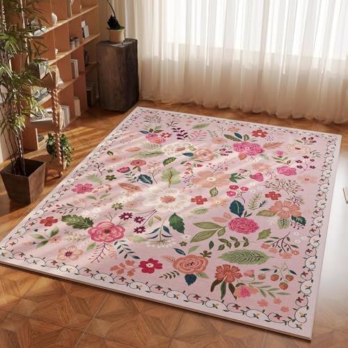 RBQIZVW Rosa Teppich Schlafzimmer 160x230 cm Vintage Teppiche Wohnzimmer Teppich Esszimmer Kurzflor Bodenteppich Niedriges Profil Rutschfester Rückseite Matte für Küche Büro von RBQIZVW