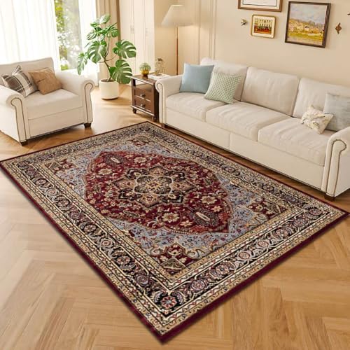 RBQIZVW Rot Teppich Wohnzimmer Vintage Waschbar 80×120 cm - Kurzflor Waschbarer Teppich rutschfest Super Weich Blumen Design Groß Wohnzimmerteppich für Esszimmer Schlafzimmer von RBQIZVW