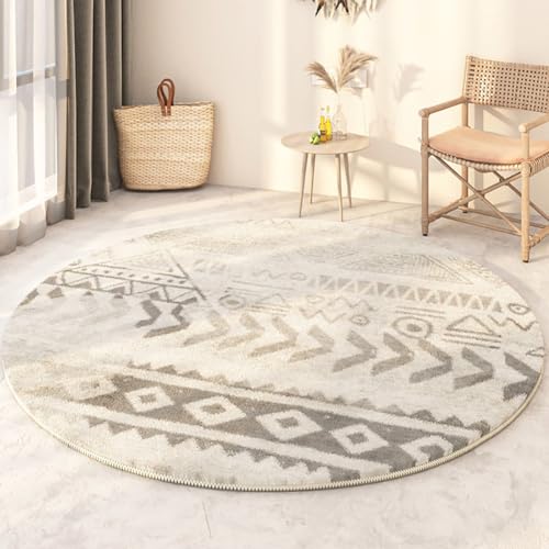 RBQIZVW Rund Teppich Wohnzimmer 140 cm Schlafzimmer Teppich Grau Rund Klassisch Modern Geometrisches Muster Teppiche Kurzflor, Esszimmer Teppiche,für Flur, Arbeitszimmer, Couchtisch von RBQIZVW