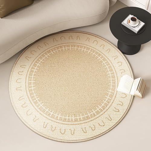 RBQIZVW Schlafzimmer Teppich 60 cm Rund Teppich Wohnzimmer Waschbarer Design Camping Teppiche Terasse Rund Outdoorteppich Vintage Style Pflegeleicht Küche Teppiche Beige Braun von RBQIZVW