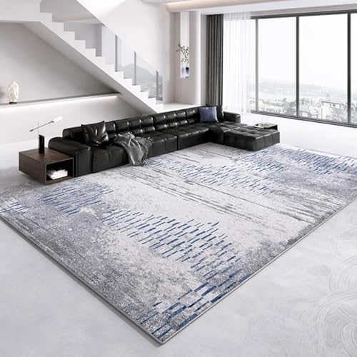 RBQIZVW Schlafzimmerteppich Graue Blau Teppiche für Wohnzimmer Modern Abstrakter Teppiche Weich Kurzflor Rutschfester Teppich Wohnzimmer Raumdeko,240×340 cm von RBQIZVW