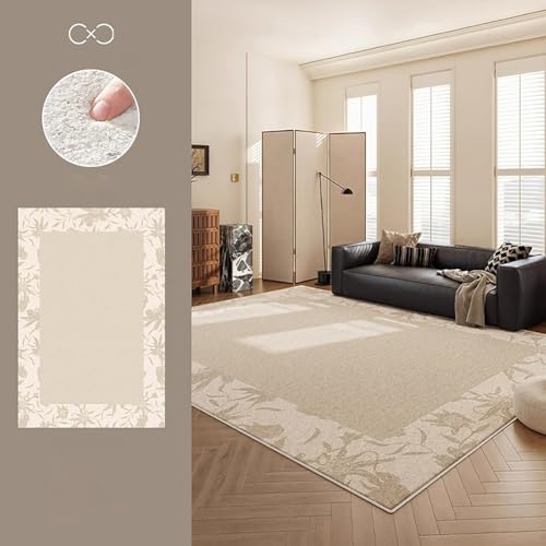 RBQIZVW Teppich Beige Wohnzimmer Waschbarer 200x340 cm, Abstrakte Teppiche Schlafzimmer, Moderner Kurzflor Teppiche, Teppich Weich Waschbar rutschfest Design für Esszimmer Büro Bereich Dekor von RBQIZVW