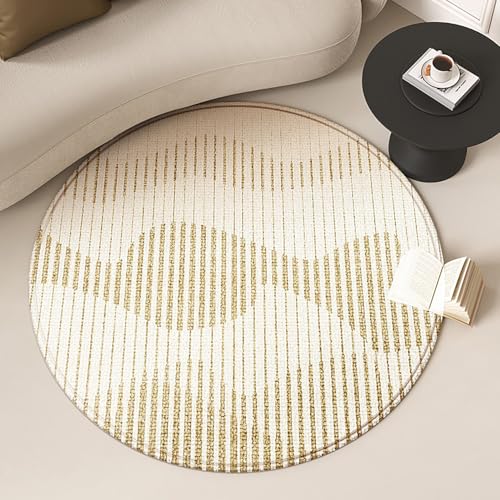 RBQIZVW Teppich Runder Moderner Kurzflor für Wohnzimmer Schlafzimmer Runder Teppich für Couch Ø 60 cm|Teppiche Antislip & Maschinenwaschbar|Abstraktes Creme Weiß Muster| Weich Minimalistisch Teppiche von RBQIZVW