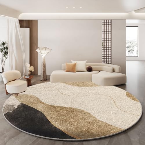 RBQIZVW Teppich Runder Wohnzimmer 100 cm, Teppich Schlafzimmer Dekoration Beige Kurzflor, Abstraktes Vintage Designer rutschfest Teppiche Rund für Schlafzimmer Läufer Flur - Waschbar bis 30 Grad von RBQIZVW