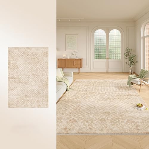 RBQIZVW Teppich Wohnzimmer Waschbarer, Moderner Kurzflor Teppich Großer, Abstrakte Schlafzimmer Teppiche Waschbar rutschfest Design für Esszimmer Büro Bereich Dekor Teppiche Creme Größe 200x340 cm von RBQIZVW