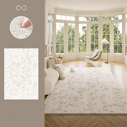 RBQIZVW Teppiche Esszimmer,Vintage Grün Teppich Schlafzimmer Waschbar - Kurzflor Teppich Waschbarer Super Weich rutschfest Blumen Design Groß Wohnzimmerteppich für Wohnzimmer 80x120 cm von RBQIZVW