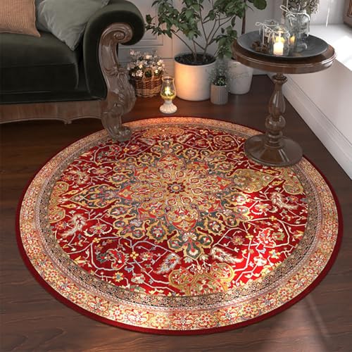 RBQIZVW Teppiche Rot Rund rutschfest Runder Teppich Wohnzimmer Schlafzimmer Vintage Kurzflor Teppich Weich WaschbarRunder Teppiche für Kinderzimmer Esszimmer Outdoor Rund 180 cm von RBQIZVW