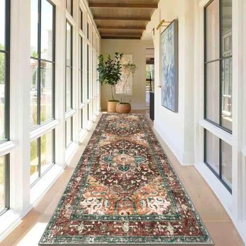 RBQIZVW Vintage Flurteppich Dunkelrot Grün waschbar 100×200 cm, mit Rutschfester Unterseite, faltbar, fusselfrei, dekorativer Retro-Teppich mit kurzem Flor, für Flur, Büro, Schlafzimmer Teppich RBQIZVW Vintage Flurteppich Dunkelrot Grün waschbar 100×200 cm, mit Rutschfester Unterseite, faltbar, fusselfrei, dekorativer Retro-Teppich mit kurzem Flor, für Flur, Büro, Schlafzimmer Teppich von RBQIZVW