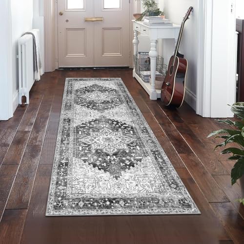 RBQIZVW Vintage Schwarz Waschbarer Teppich 80×180 cm LäUfer Flur rutschfest Weich Vorzimmer Tepich Kurzflor Schlafzimmer Retroteppiche KüChe Bedroom Brücken Hallway Teppich von RBQIZVW