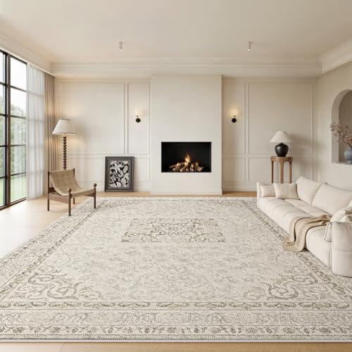 RBQIZVW Vintage Wohnzimmerteppich 100x200 cm,Waschbarer Teppich Kurzflor rutschfest, Pflegeleicht, Retro rutschfest Kunstwolle Teppiche Weiß für Flur, Kinderzimmer, Schlafzimmer, Büro, Esszimmer von RBQIZVW