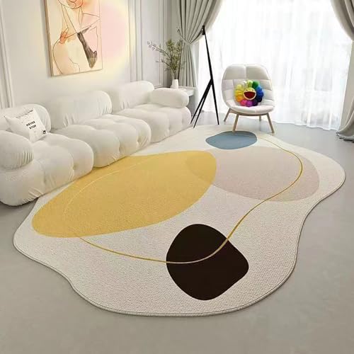 RBQIZVW Waschbarer Innen Teppich Eingangsteppich 80×120 cm Gelb Beige Teppich Modern Abstrakt Küchen Wohnzimmer Schlafzimmer Teppiche rutschfest Kurzflor Weich FlurläUfer Bettvorleger Fußmatte von RBQIZVW