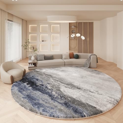 RBQIZVW Waschbarer Runder Teppich Grau Blau schwarz 80 cm Kurzflor Teppich Waschbar, rund, weich & rutschfest, modern Design Teppiche Kinderzimmer für Wohnzimmer, Küche Schlafzimmer von RBQIZVW