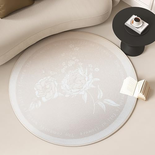 RBQIZVW Weiß Kreis Eingangsteppich 80 cm Moderner Abstrakter Wohnzimmer Teppich Runder 80 x 80 cm Waschbar Küchenakzent Indoor Kurzflor Teppich Rund Moderner Wurf Low Pile von RBQIZVW