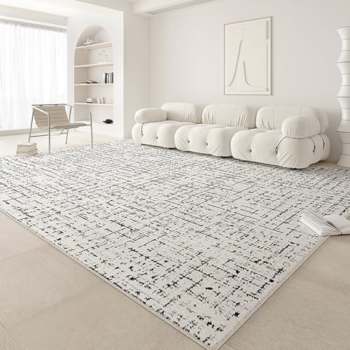 RBQIZVW Wohnzimmer Creme Teppich 160 x 230 cm Modern Flauschig Kurzflor Weiß Schwarz Teppich Skandinavischer Stil Anti-Rutsch Unterseite, Waschbar bis 30 Grad, Vier-Jahreszeiten Teppiche von RBQIZVW