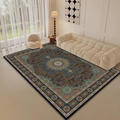 RBQIZVW Wohnzimmer Teppich Kurzflor Vintage Grün Blumen Rahmen Orientalisch Used Effekt Meliert Verwischt Schlafzimmer Teppich 180×260 cm Leichte und Farbechte Matte, Orientteppich - Super Soft von RBQIZVW