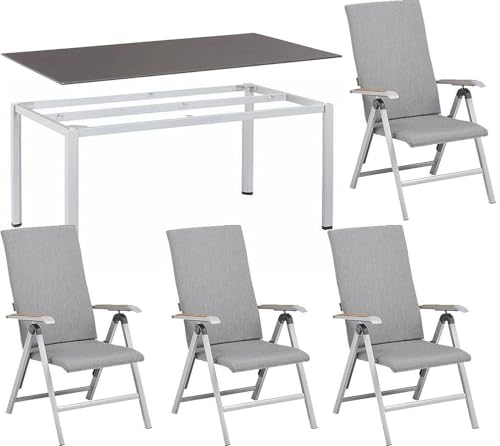 RBS24 Gartenmöbel Set bestehend aus Tisch Cubic | Tischplatte KETTALUX Plus schieferoptik | Multipositionssessel Diamond Teak | Anzahl Sessel 4 St. oder 6 St. wählbar (4) von RBS24